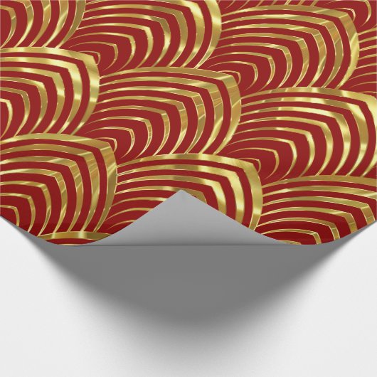 DarkRed & Gold Art-Deko Geometrisches Muster Geschenkpapier (Ecke)