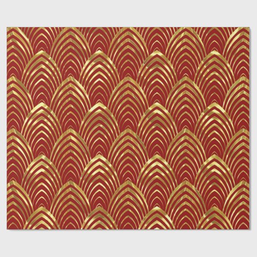 DarkRed & Gold Art-Deko Geometrisches Muster Geschenkpapier (Flach)