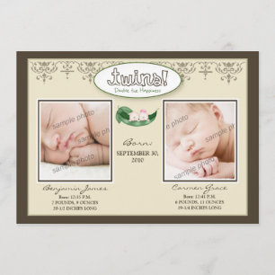 Darling 12x18 Twin Boy/Girl Taupe Geburtserklärung Ankündigung
