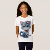 Darling Blue Kitten mit Playful Pink Bows T-Shirt (Vorne ganz)