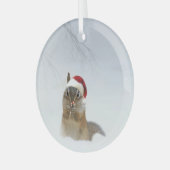 Darling Chipmunk Candy Cane und Weihnachtsmannmütz Ornament Aus Glas (Vorderseite links)