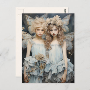 Darling Fairies Blue Satin Dress Hübsch Wings Postkarte
