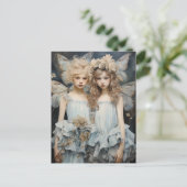 Darling Fairies Blue Satin Dress Hübsch Wings Postkarte (Stehend Vorderseite)