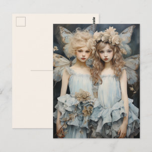 Darling Fairies Blue Satin Dress Hübsch Wings Postkarte