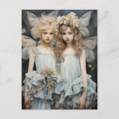 Darling Fairies Blue Satin Dress Hübsch Wings Postkarte (Vorderseite)