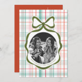 Darling Gingham Bow Foto Weihnachtskarte Feiertagskarte (Vorne/Hinten)