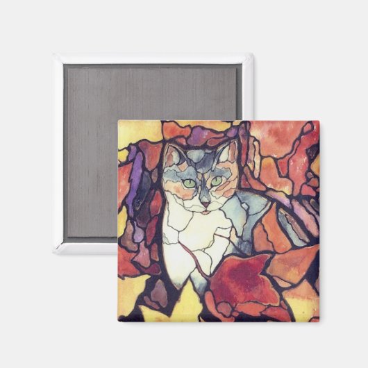 Darling Herbst Leaves Kitty Cat "Buntglas" Magnet (Vorderseite/Rückseite)