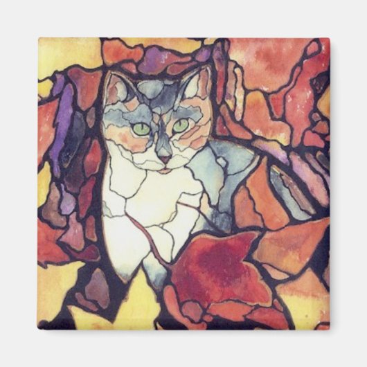 Darling Herbst Leaves Kitty Cat "Buntglas" Magnet (Vorne)