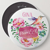 Darling Hummingbird Floral Pink Flower Girl Button (Vorne & Hinten)
