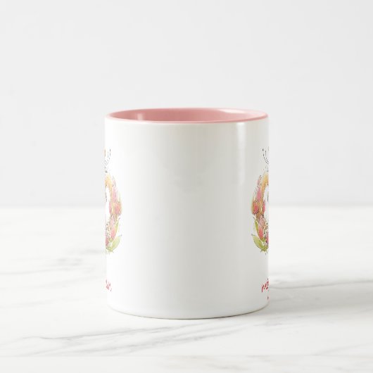 Darling Kitty Cat mit rosa Tulips Personalisiert Zweifarbige Tasse (Mittel)