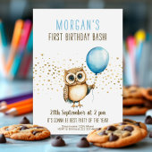 Darling Owl Blue Balloon 1. Geburtstag Einladung