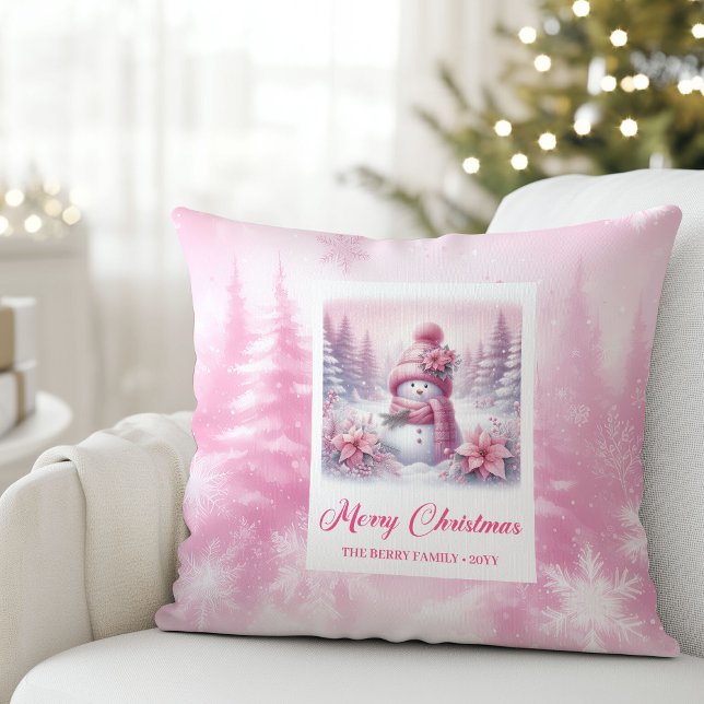 Darling Pink Snowman Snowy Christmas Pillow Decor Kissen (Darling Pink Snowman Snowy Christmas Pillow Decor)