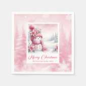 Darling Pink Snowman Winter Scene Christmas Napkin Serviette (Vorderseite)