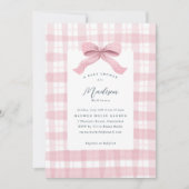 Darling Pink Wasserfarbe Kariert und Bow Baby Dusc Einladung (Vorderseite)