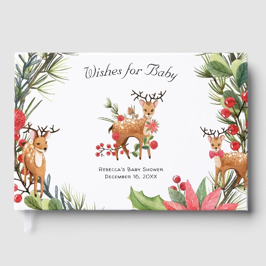 Darling Reindeer | Weihnachtswald Babydusche Gästebuch (Vorderseite)