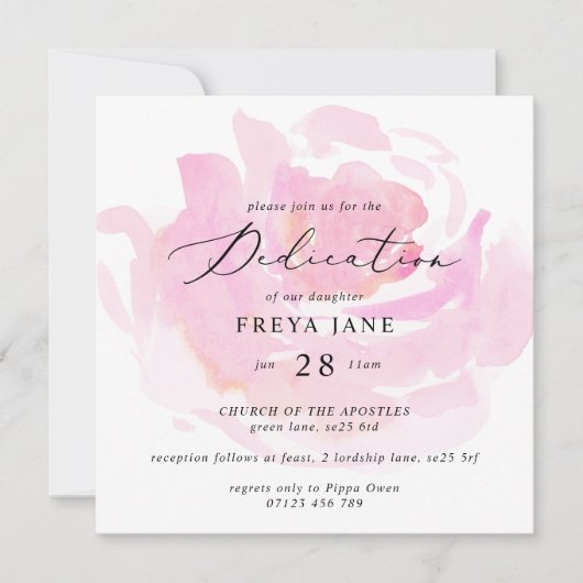 Darling Rose Baby Dedication Square Einladung (Vorderseite)