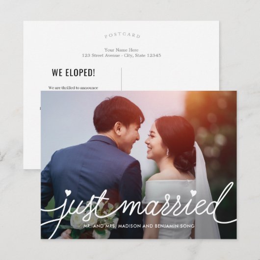 Darling Script Wedding Announcement Elopement Postkarte (Vorne/Hinten)