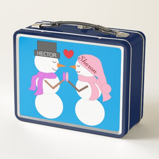 Darling Snowpeople in der Liebe: Blaugrün Metall Brotdose (Rückseite)