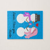 Darling Snowpeople in der Liebe: Blaugrüne Weihnac Puzzle (Horizontal)