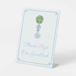 Darling Topiary Blue Bow Polterabend Gäestbook Sockelschild