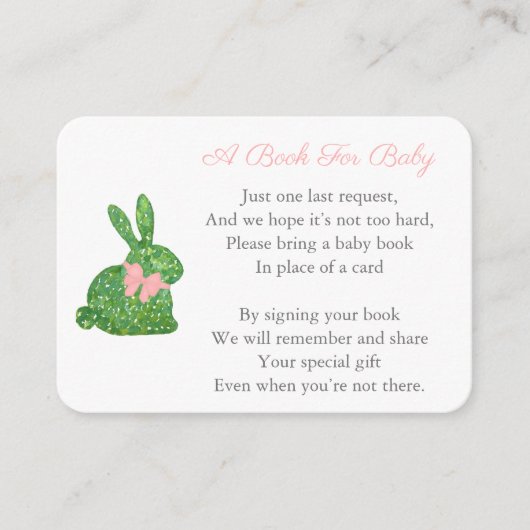 Darling Topiary Bunny holt ein Buch für Baby Girl Begleitkarte (Vorderseite)