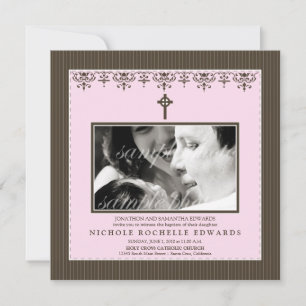 Darling Viktorianisch Baby Pink Taufe Einladung