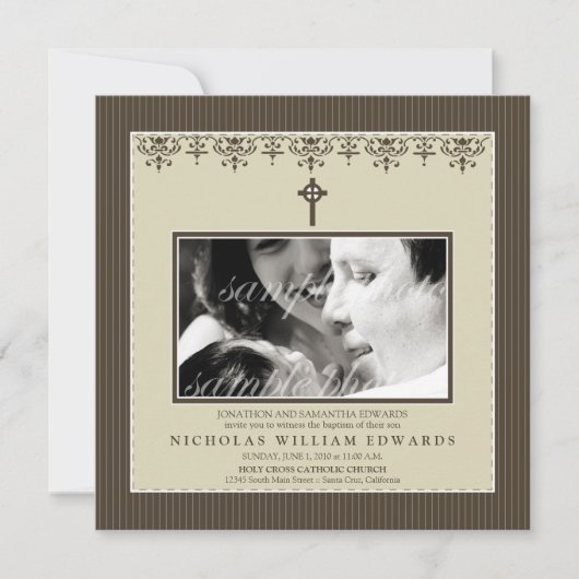 Darling Viktorianisch Sepia Taufen Einladung (Vorderseite)