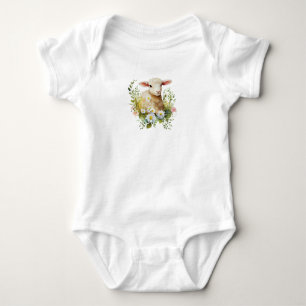 Darling Watercolor Baby Lamm mit Blume Strampler