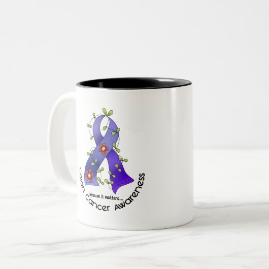 Darmkrebs-Bewusstsein BLUMEN-BAND 1 Zweifarbige Tasse (Vorderseite Links)