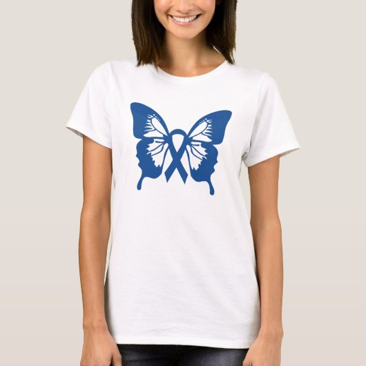 Darmkrebs-T - Shirt mit blauem Schmetterling u. (Vorderseite)