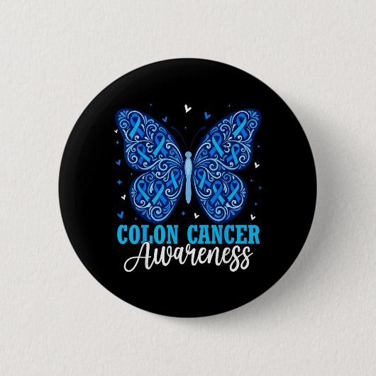 Darmkrebsmonat Überlebender Schmetterling Button (Vorderseite)