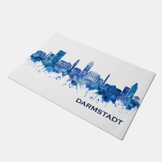 Darmstadt Deutschland Skyline Blue Fußmatte (Schrägansicht)