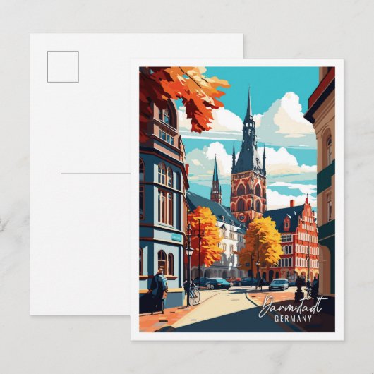 Darmstadt Deutschland Vintage Reise Illustration Postkarte (Vorne/Hinten)