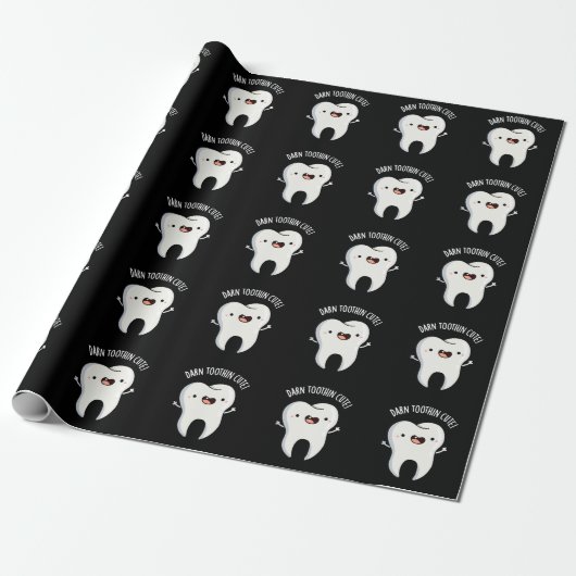 Darn Tooth-in Niedlich Funny Tooth Pun Dark BG Geschenkpapier (Ungerollt)