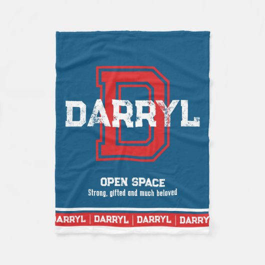 Darryl Name bedeutet Sportmonogramm rot blau Fleecedecke (Vorderseite)