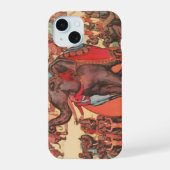 Darstellende Elefanten mit Frauen und Trainer. iPhone 15 Hülle (Rückseite)