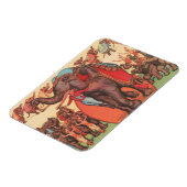 Darstellende Elefanten mit Frauen und Trainer. Magnet (Linke Seite)