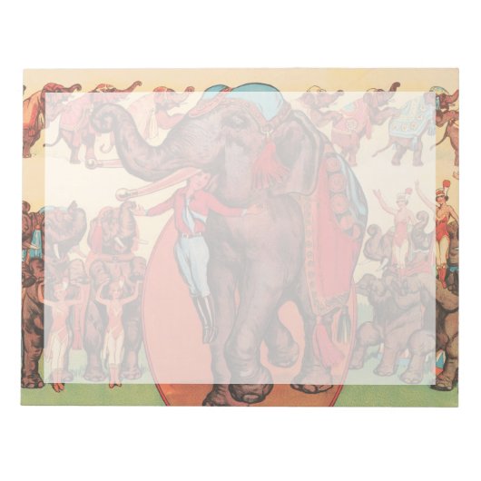 Darstellende Elefanten mit Frauen und Trainer. Notizblock (Vorderseite)