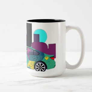 Darstellung abstrakt geometrischer Fahrzeuge Zweifarbige Tasse