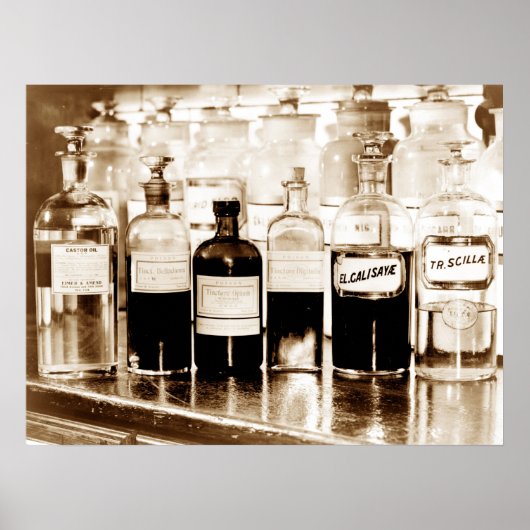 Darstellung apothekarischer Flaschen mit Medikamen Poster (Vorne)