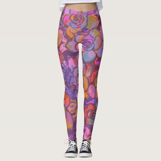 Darstellung der botanischen Blume im Lila Muster Leggings (Vorderseite)