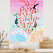 Darstellung der Meerjungfrauen-Korallengärten Poster (Küche)