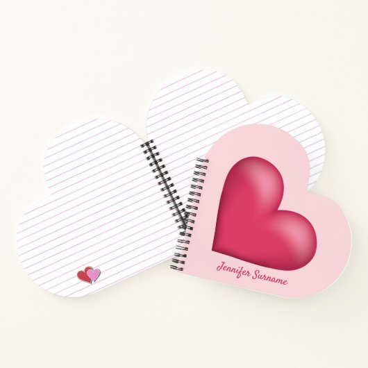 Darstellung der rosa Herzform mit benutzerdefinier Notizblock (Innenseite)
