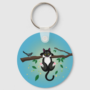 Darstellung der schwarz-weißen Katze - Tastenansch Schlüsselanhänger