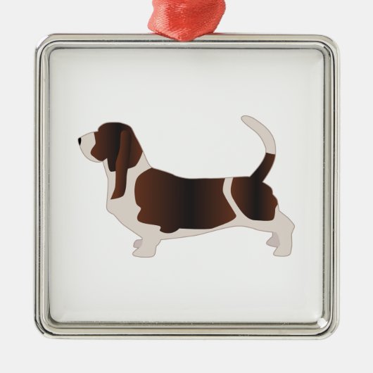 Darstellung der Silhouette der Basset Hound Hunde Silbernes Ornament (Vorne)