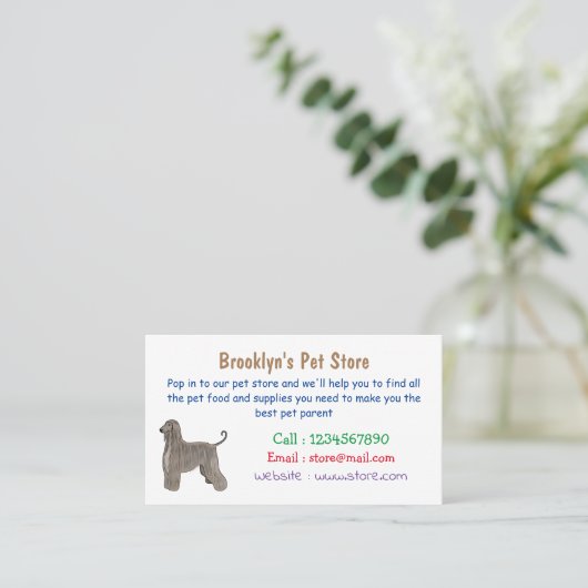 Darstellung des afghanischen Hundshundes-Cartoon Visitenkarte (Stehend Vorderseite)