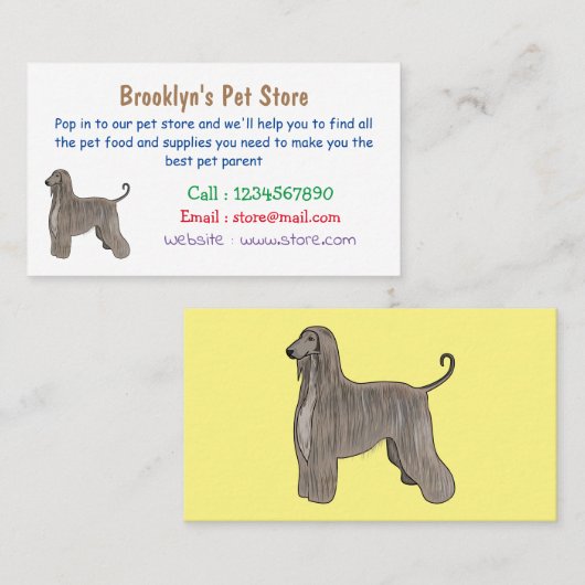 Darstellung des afghanischen Hundshundes-Cartoon Visitenkarte (Vorne/Hinten)