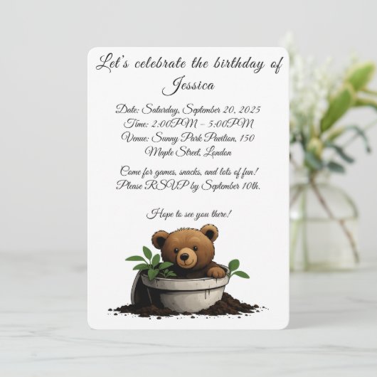 Darstellung des Bären in gepunkteter Pflanze Einladung (Stehend Vorderseite)