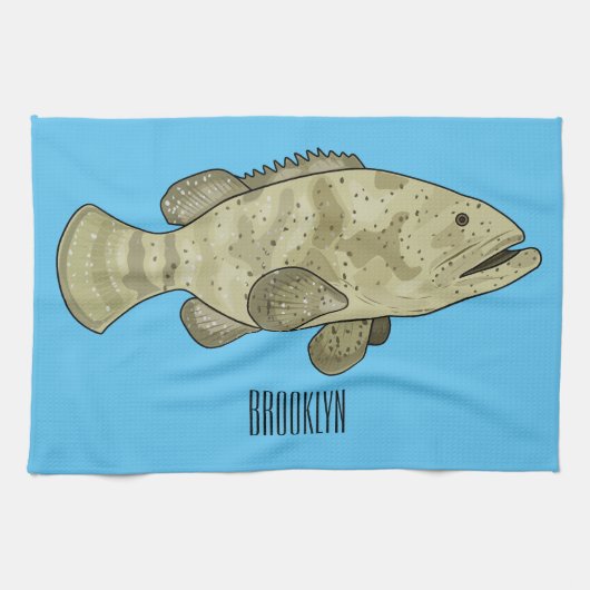 Darstellung des Cartoon des Groupers Geschirrtuch (Horizontal)
