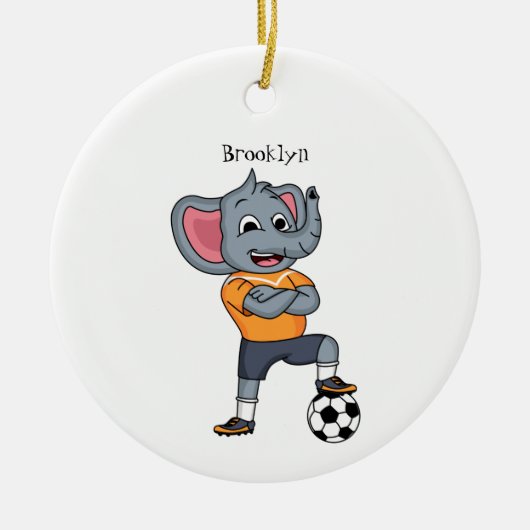 Darstellung des Cartoon eines Elephanten-Fußballsp Keramik Ornament (Vorne)